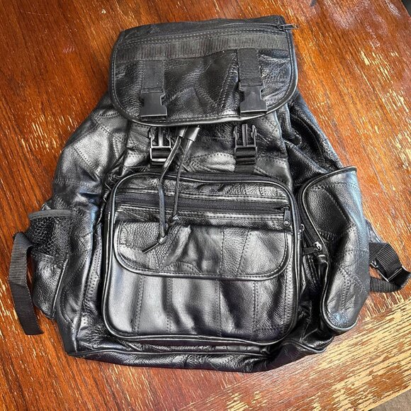 N/A Other - Vintage Patched Leather Multi Pocket Backpack